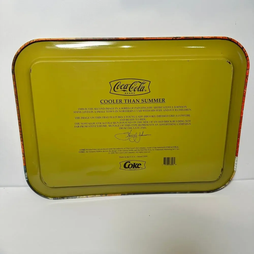 Coca-Cola Steve Johnson Cooler Than Summer metal tray 2000 Cowgirl sun faded